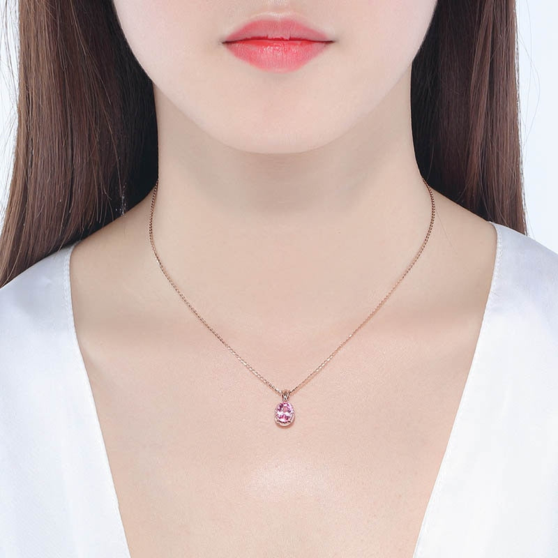 Silver 925 Jewelry Oval Shaped Pink Necklace