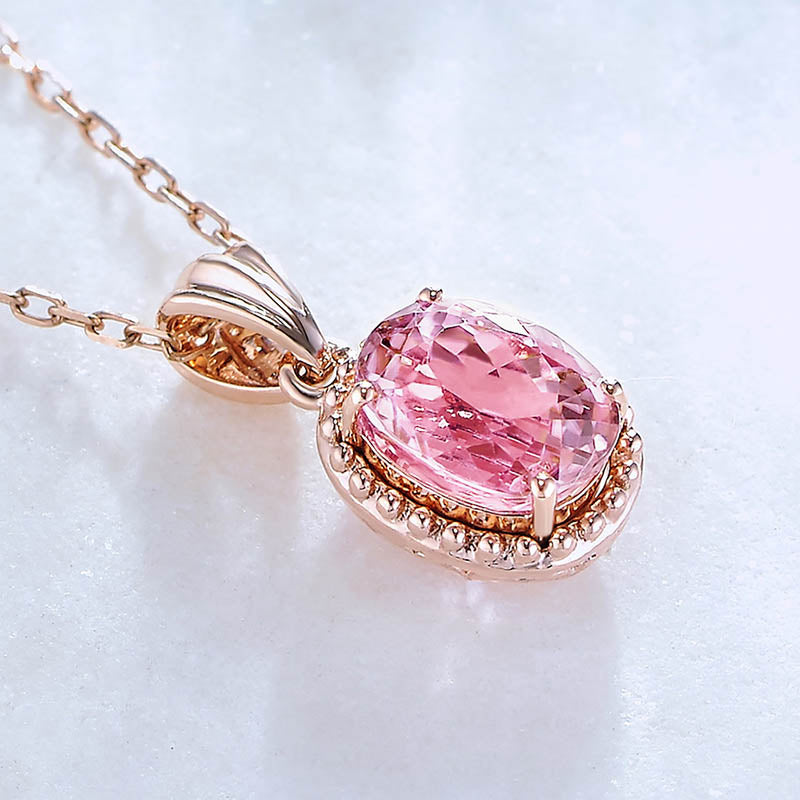 Silver 925 Jewelry Oval Shaped Pink Necklace