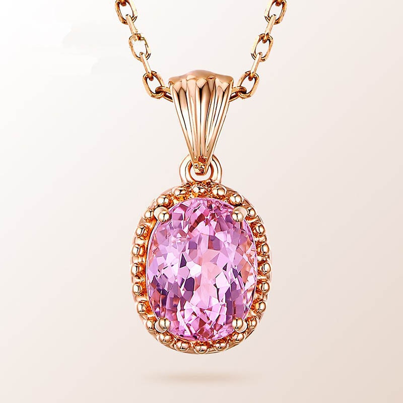 Silver 925 Jewelry Oval Shaped Pink Necklace