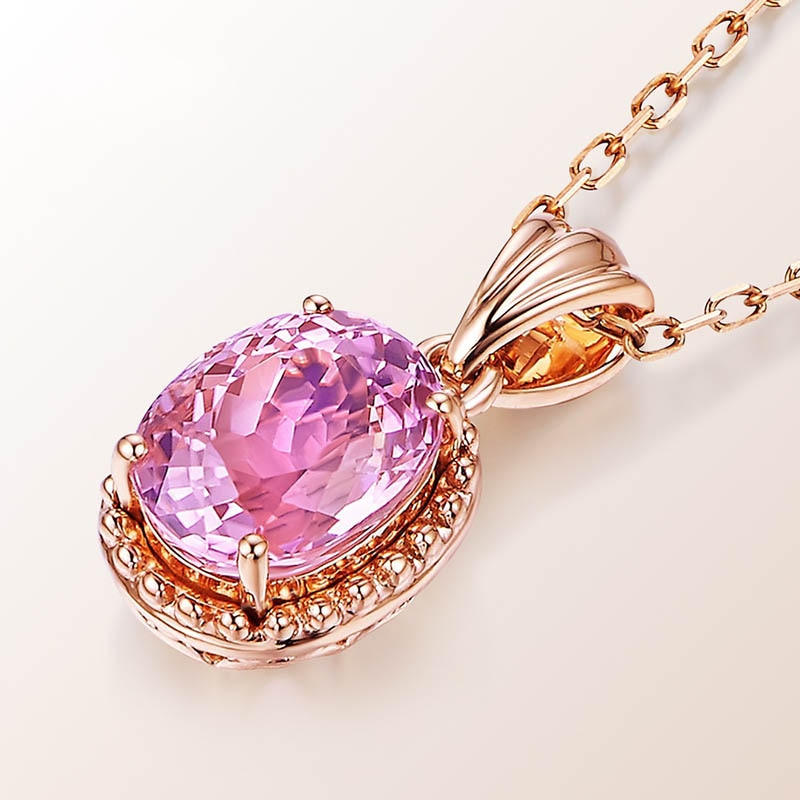 Silver 925 Jewelry Oval Shaped Pink Necklace