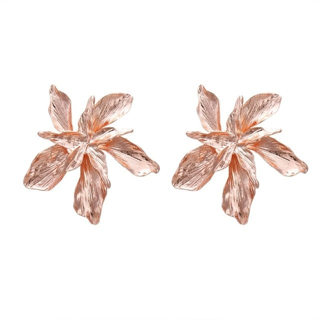 Big Gold Metal Flower Shaped Stud Earrings