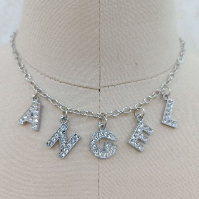 Letter Crystal Angel Necklace