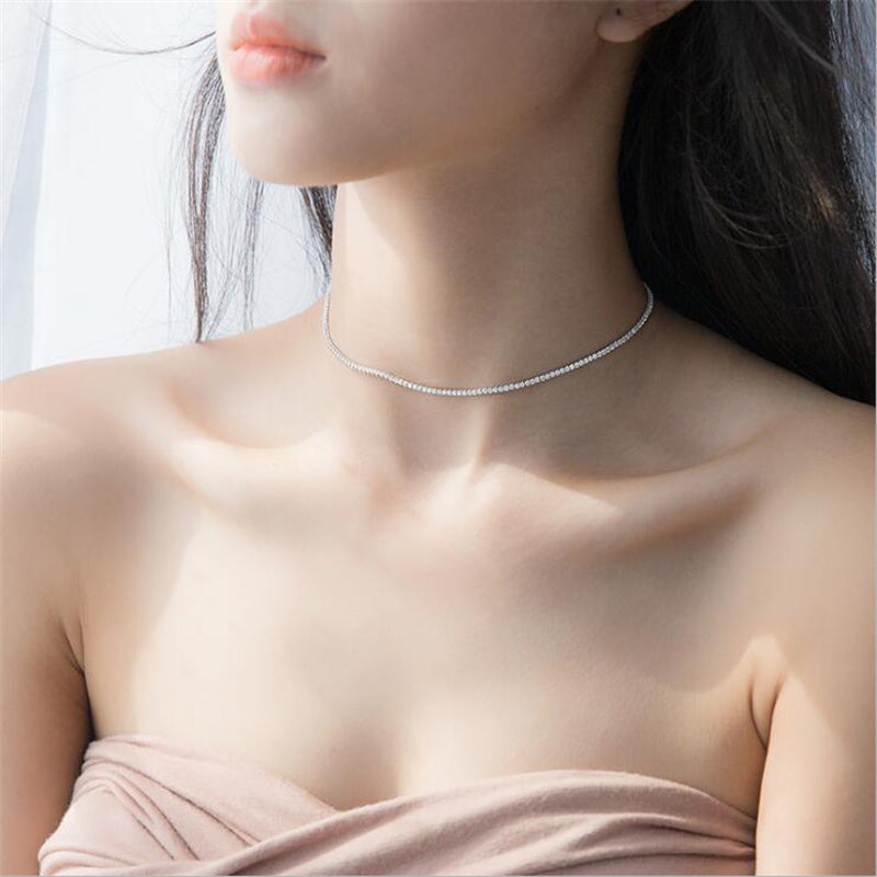 Silver Shiny Crystal Zircon Necklace